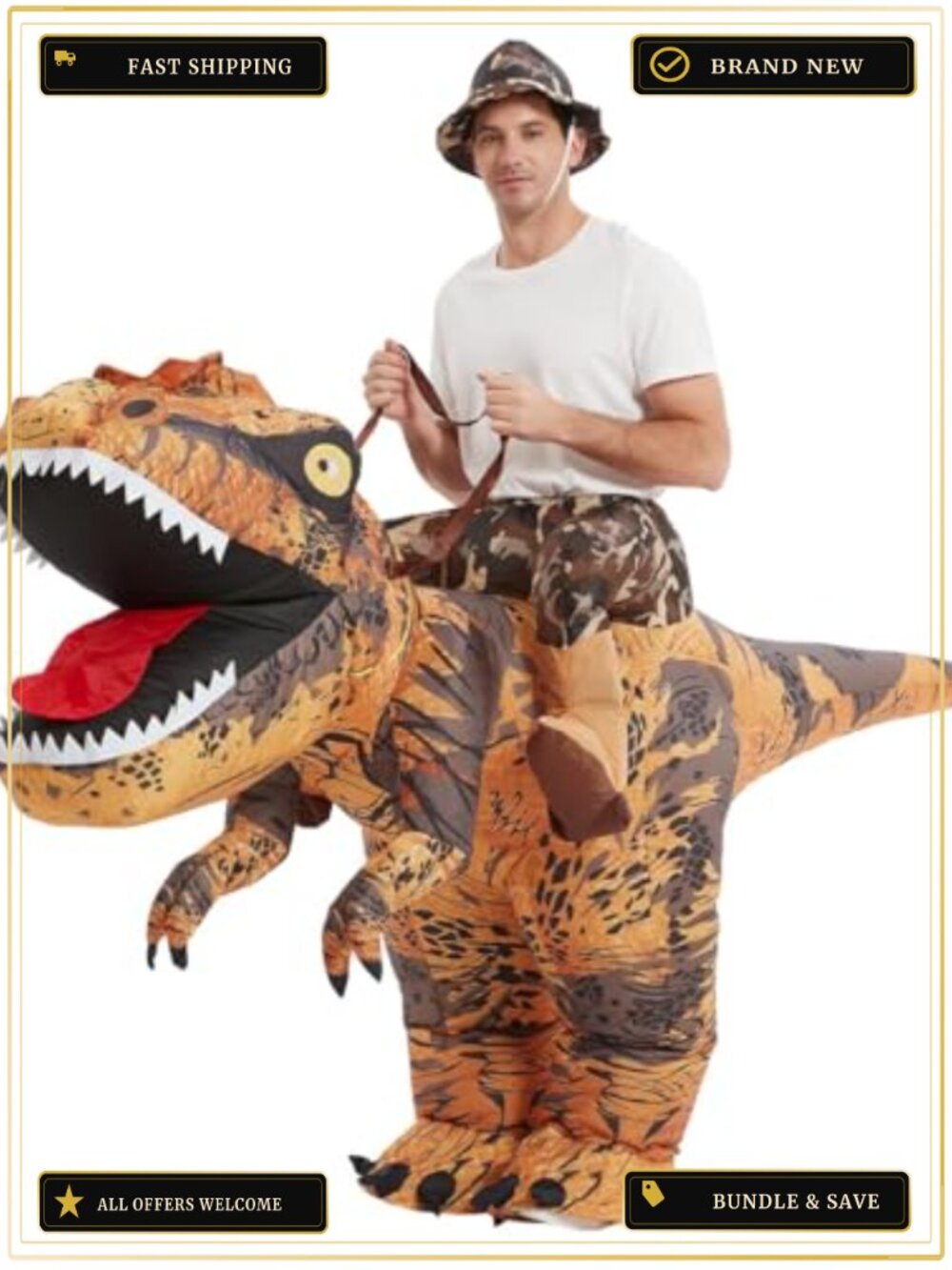 Inflatable Dinosaur Costume Adults Halloween Blow Up T-Rex Outfit Cosplay